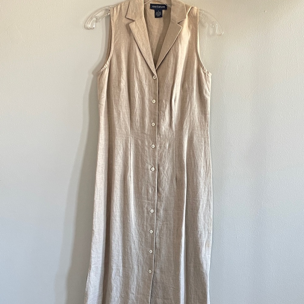 Ann Taylor Tan Sleeveless V-Neck Maxi Sundress